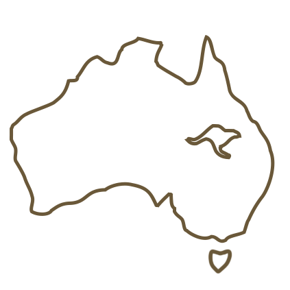 Outline of Australia with a heart shape on a white background
