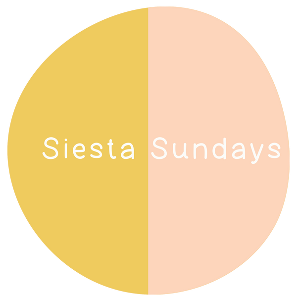 Siesta Sundays logo with yellow and pink circle