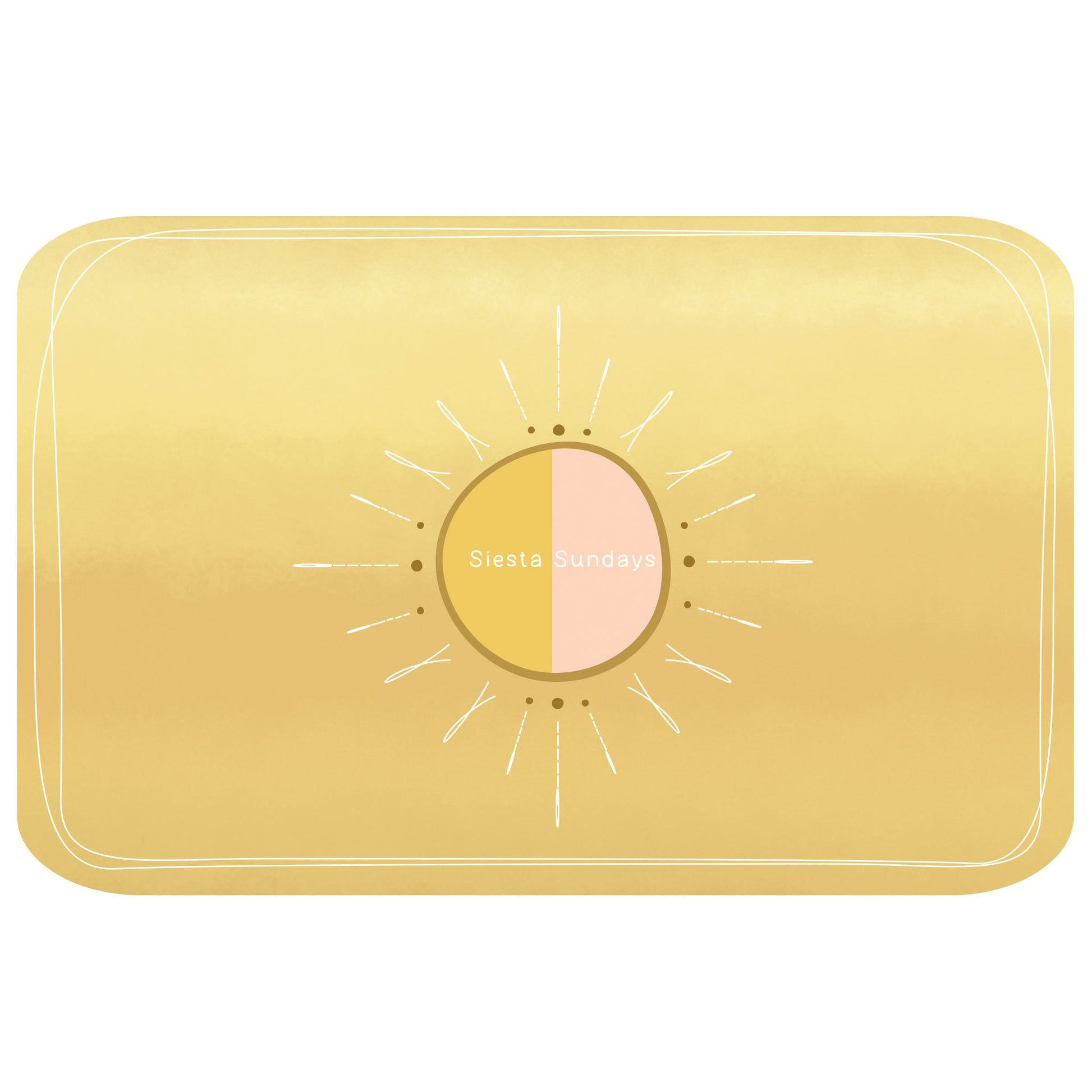 A digital e-gift card with a yellow background featuring a centered graphic of a sun and the text 'Siesta Sundays'.